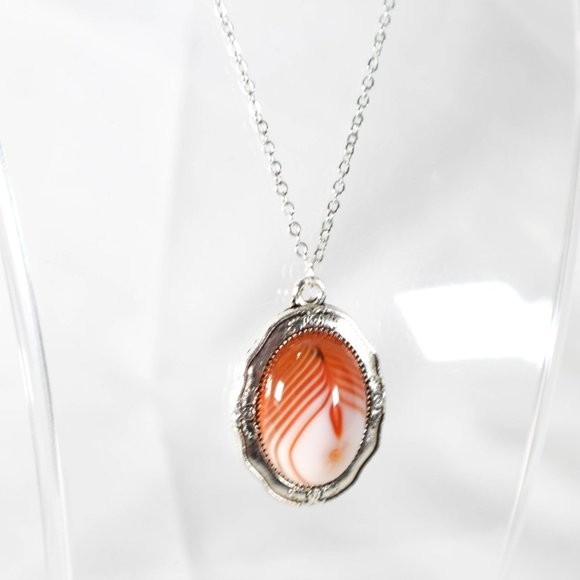 Boho Style Silver Tone Metal Fashion Necklace with Orange Calcite Stone - Picture 1 of 4